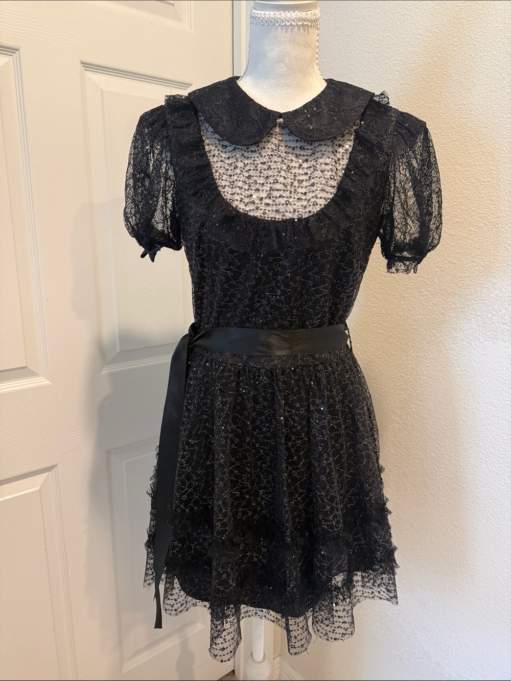 Black Lace Party Dress with Peter Pan Collar